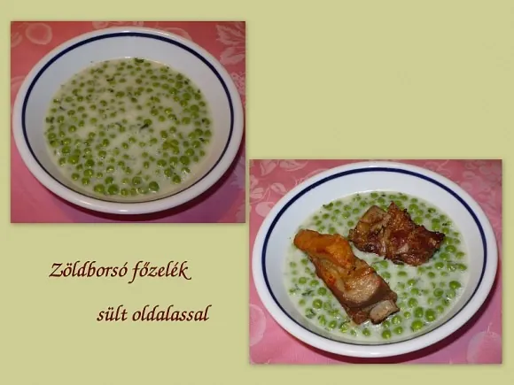 Zöldborsó főzelék sült oldalassal